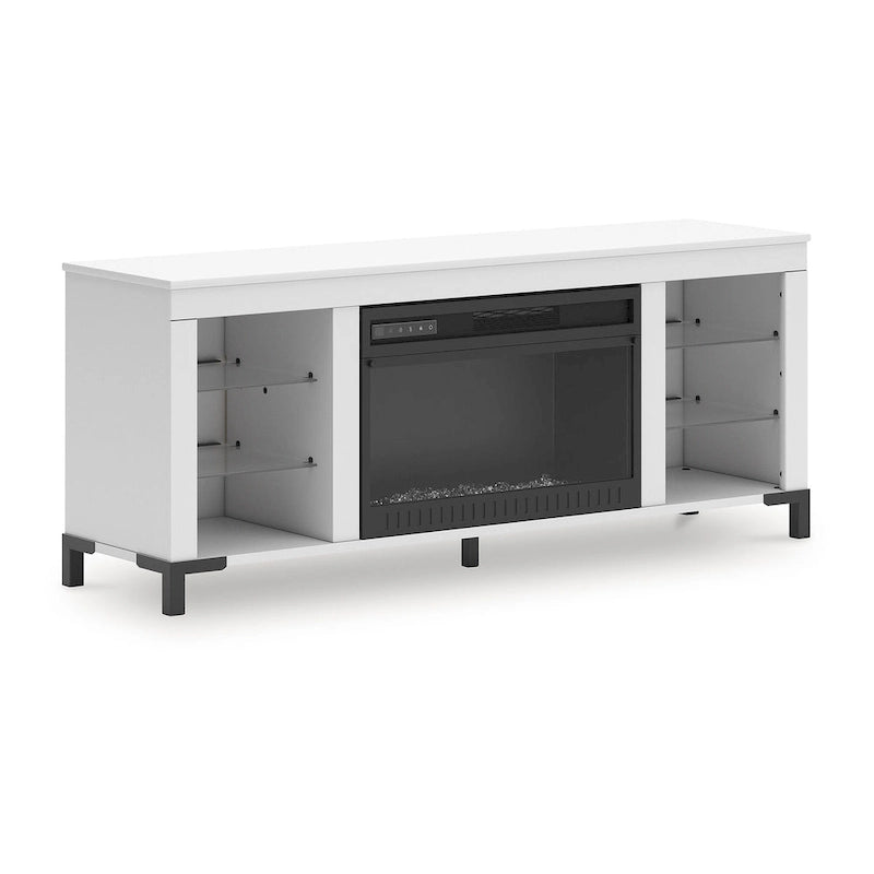 Brollevi White 60 TV Stand with Electric Fireplace for TVs up to 69