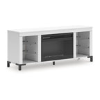Weißer 60-Zoll-TV-Ständer mit elektrischem Kamin für Fernseher bis 69 Zoll