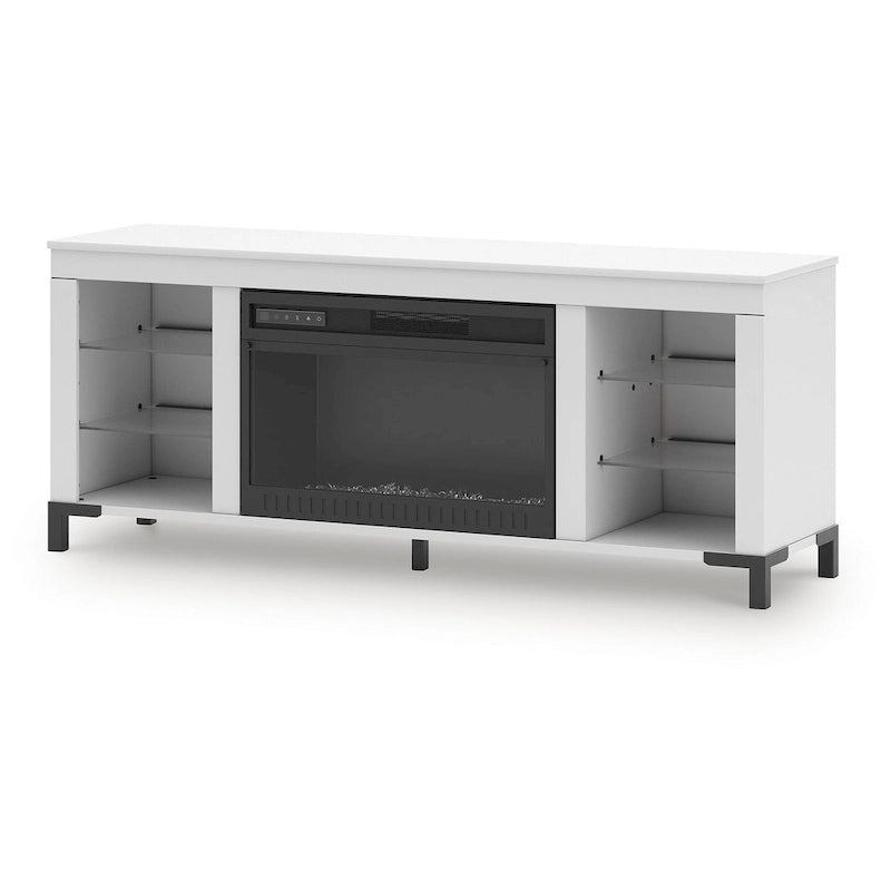 Brollevi White 60 TV Stand with Electric Fireplace for TVs up to 69