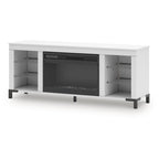 Weißer 60-Zoll-TV-Ständer mit elektrischem Kamin für Fernseher bis 69 Zoll
