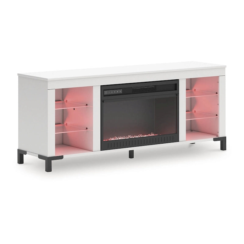 Brollevi White 60 TV Stand with Electric Fireplace for TVs up to 69