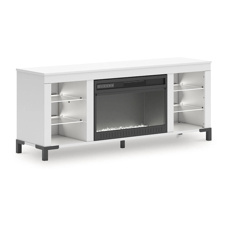 Brollevi White 60 TV Stand with Electric Fireplace for TVs up to 69