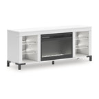 Weißer 60-Zoll-TV-Ständer mit elektrischem Kamin für Fernseher bis 69 Zoll