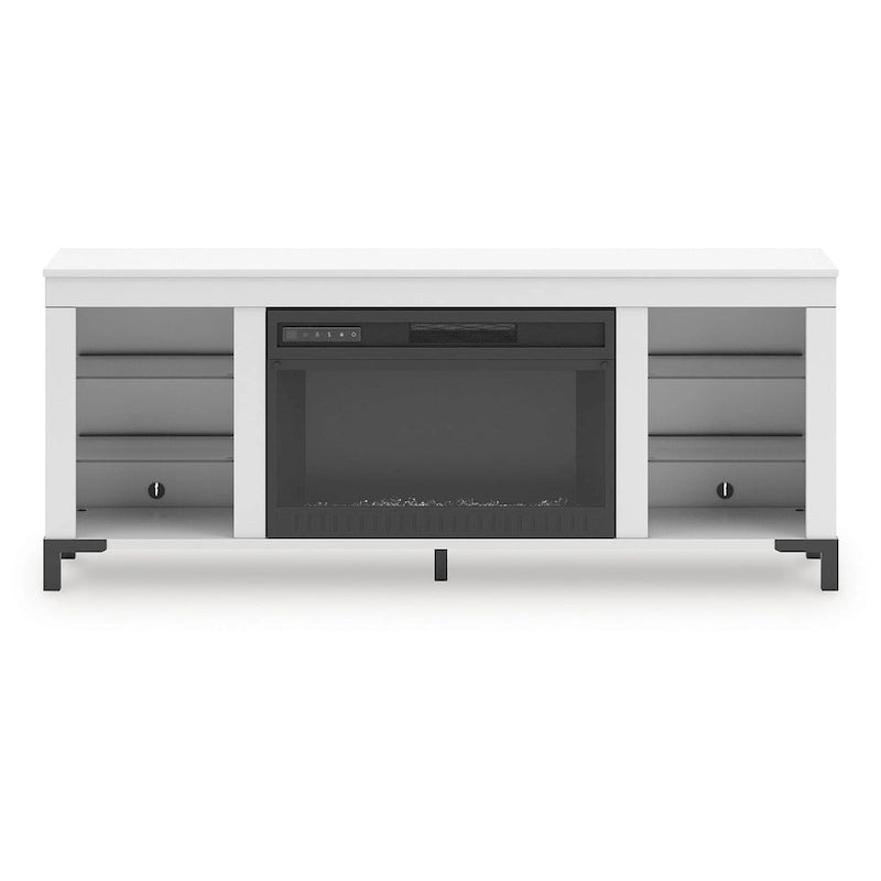 Brollevi White 60 TV Stand with Electric Fireplace for TVs up to 69