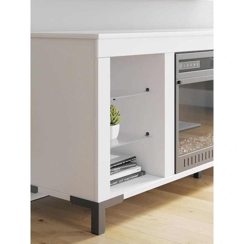 Brollevi White 60 TV Stand with Electric Fireplace for TVs up to 69