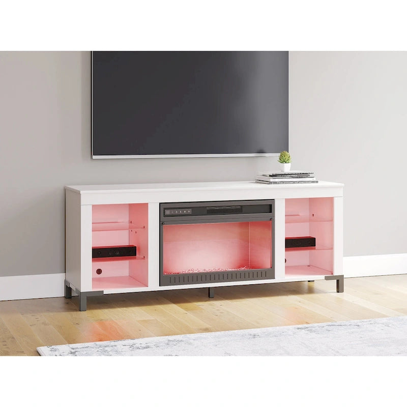 Brollevi White 60 TV Stand with Electric Fireplace for TVs up to 69
