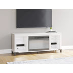 Weißer 60-Zoll-TV-Ständer mit elektrischem Kamin für Fernseher bis 69 Zoll