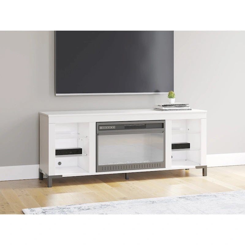 Brollevi White 60 TV Stand with Electric Fireplace for TVs up to 69