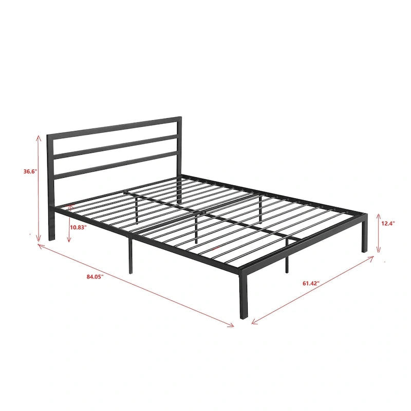 Modern Style Queen Size Strong Steel Metal Platform Bed with Headboard for Bedroom