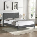 Queen Size Upholstered Platform Bed with Wood Slat Support for Bedroom