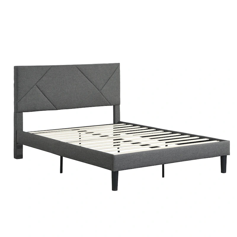 Queen Size Upholstered Platform Bed with Wood Slat Support for Bedroom