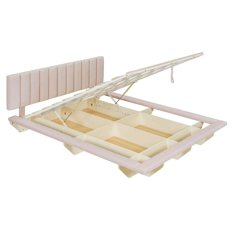 Queen Size Floating Bed with LED Light and USB