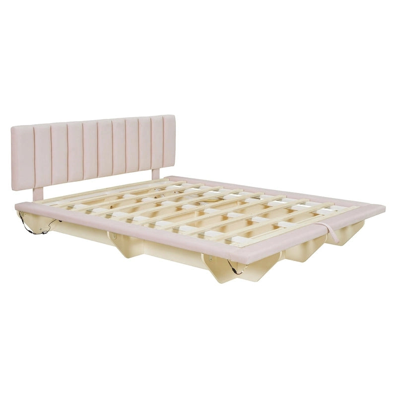 Queen Size Floating Bed with LED Light and USB