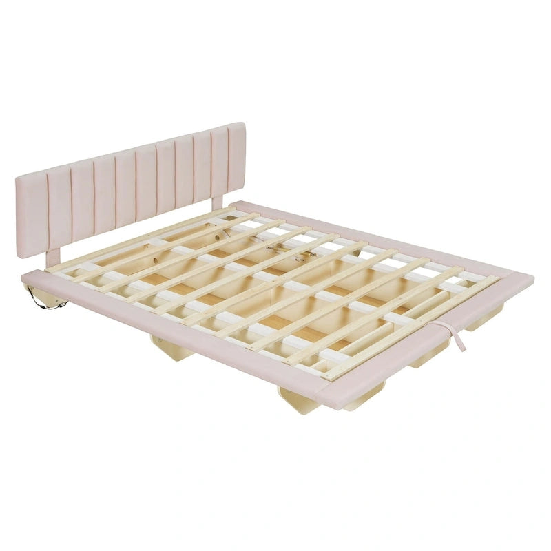 Queen Size Floating Bed with LED Light and USB