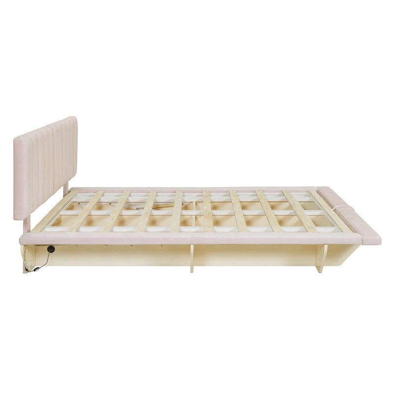 Queen Size Floating Bed with LED Light and USB