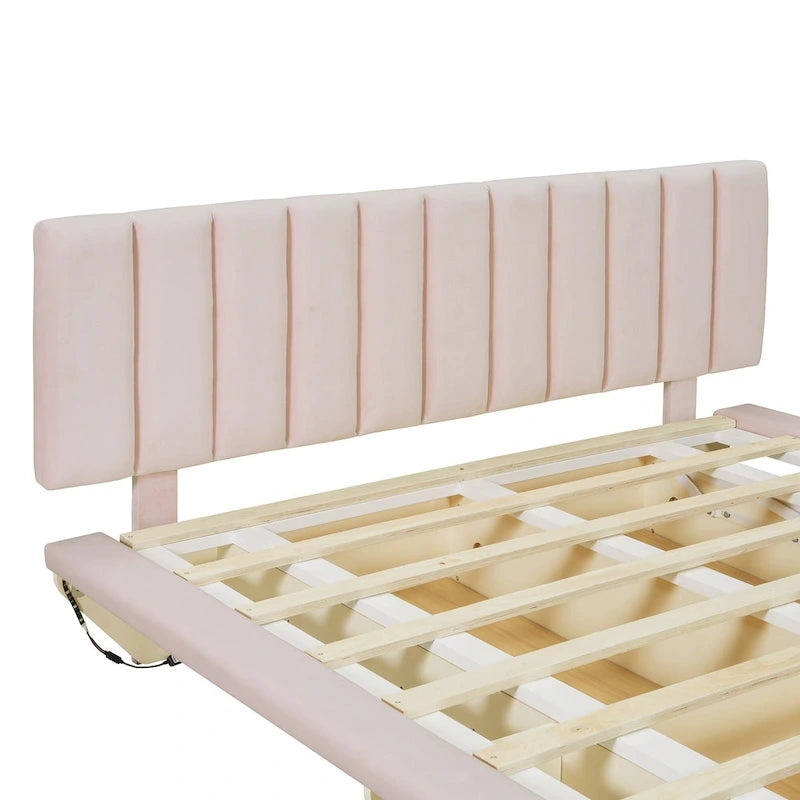 Queen Size Floating Bed with LED Light and USB