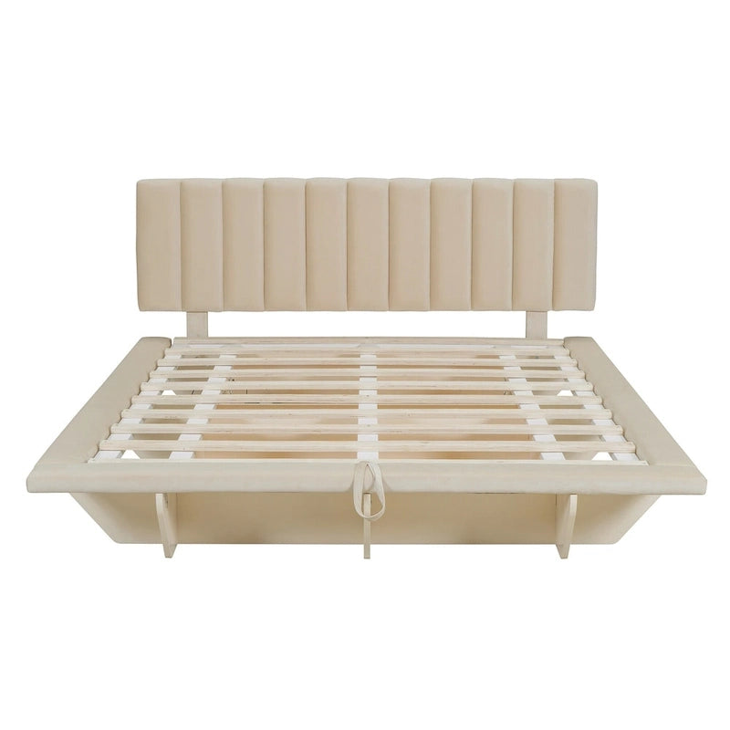 Queen Size Floating Bed with LED Light and USB