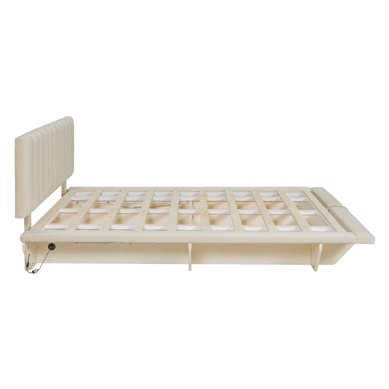 Queen Size Floating Bed with LED Light and USB