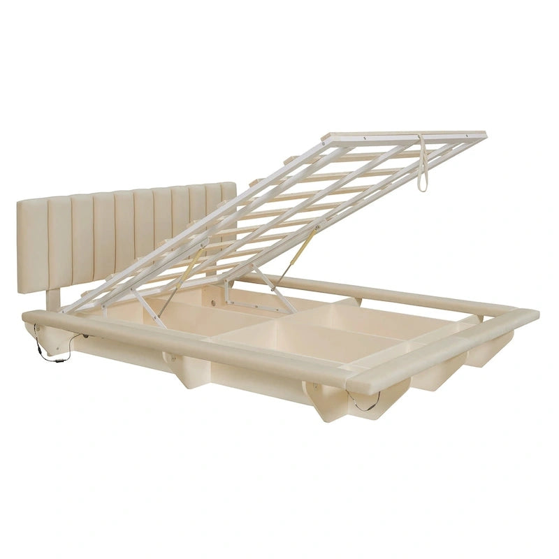 Queen Size Floating Bed with LED Light and USB