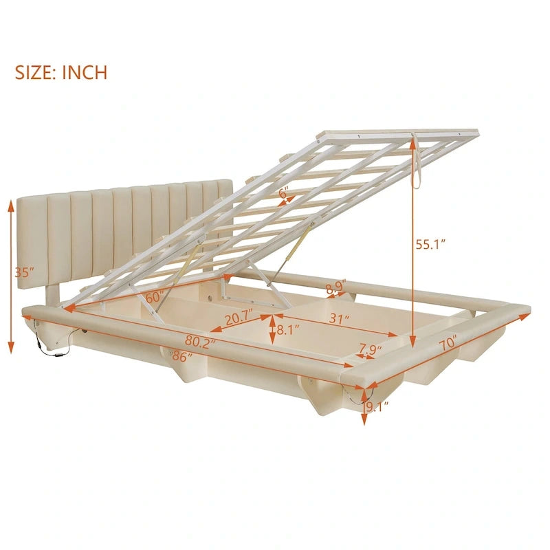 Queen Size Floating Bed with LED Light and USB