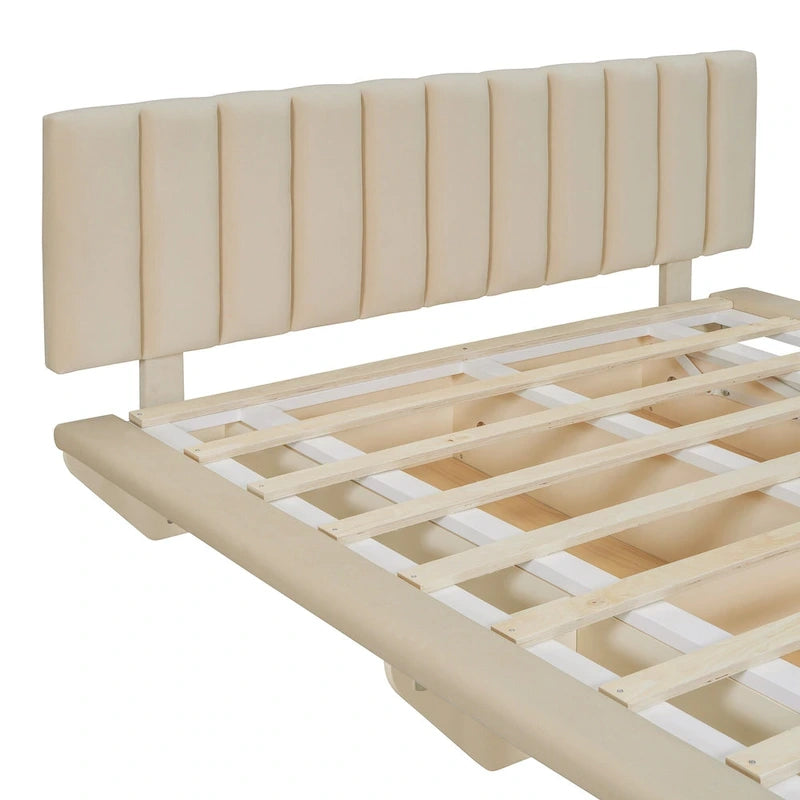 Queen Size Floating Bed with LED Light and USB