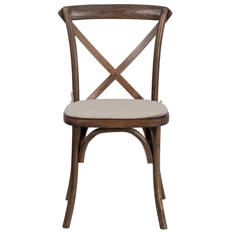 2 Pk. Stackable Wood Cross Back Chair with Cushion