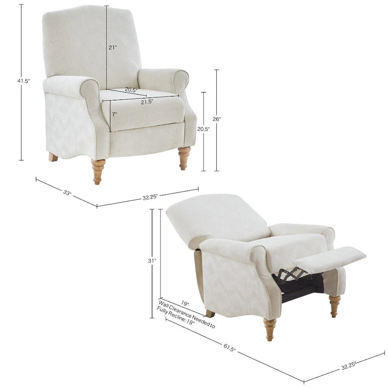 Madison Park Jiy Ivory Push Back Recliner