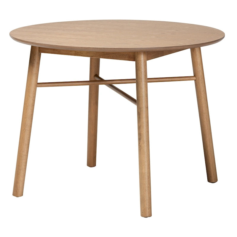 Mid-Century Modern French Oak Brown Finished Rubberwood Dining Table
