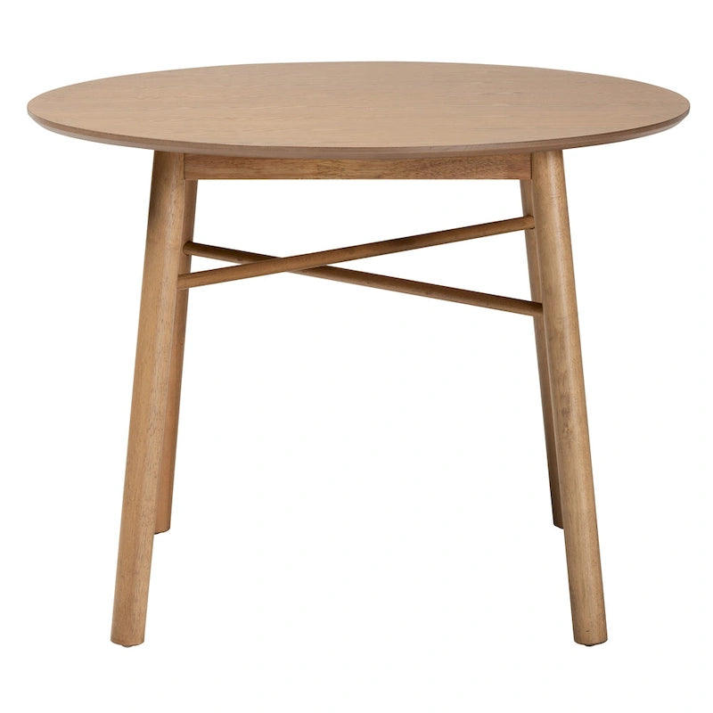 Mid-Century Modern French Oak Brown Finished Rubberwood Dining Table
