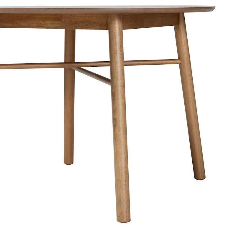 Mid-Century Modern French Oak Brown Finished Rubberwood Dining Table