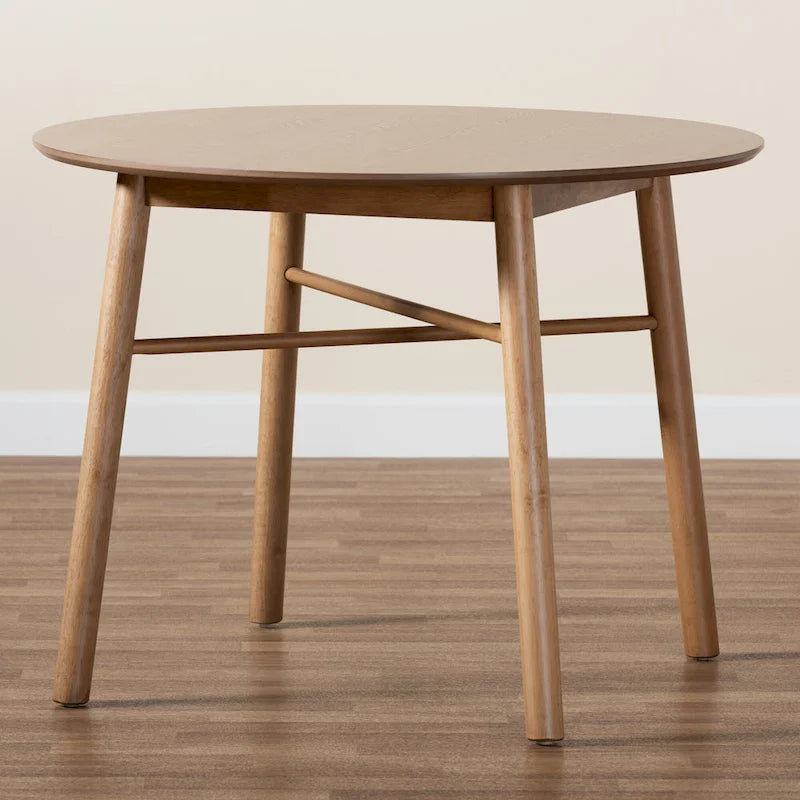 Mid-Century Modern French Oak Brown Finished Rubberwood Dining Table