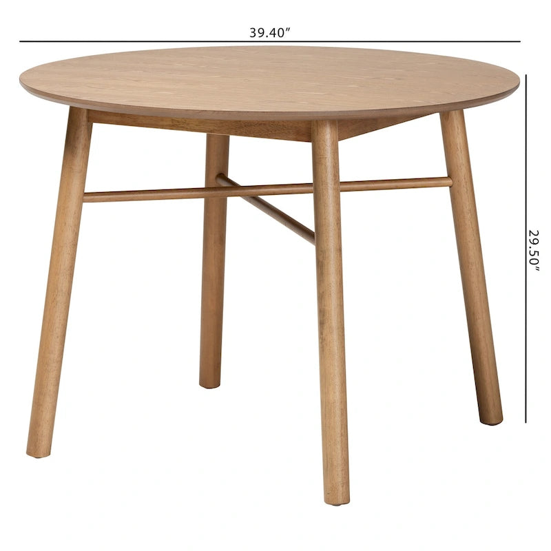Mid-Century Modern French Oak Brown Finished Rubberwood Dining Table