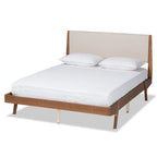Mid-Century Modernes Polsterbett mit Holzrahmen in Beige