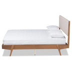 Mid-Century Modernes Polsterbett mit Holzrahmen in Beige