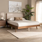 Mid-Century Modernes Polsterbett mit Holzrahmen in Beige