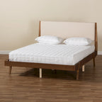 Mid-Century Modernes Polsterbett mit Holzrahmen in Beige