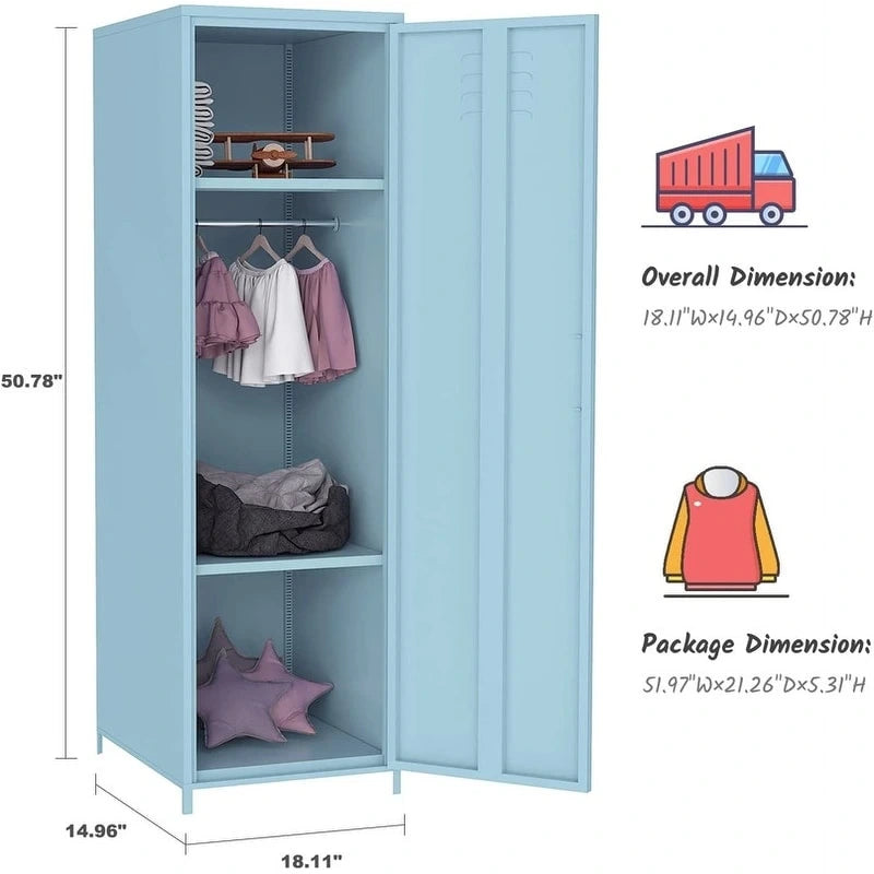 Metal Armoires Locker Cabinet for Kid with Hanging Rod and Shelves