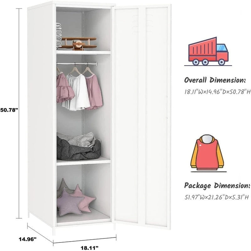 Metal Armoires Locker Cabinet for Kid with Hanging Rod and Shelves