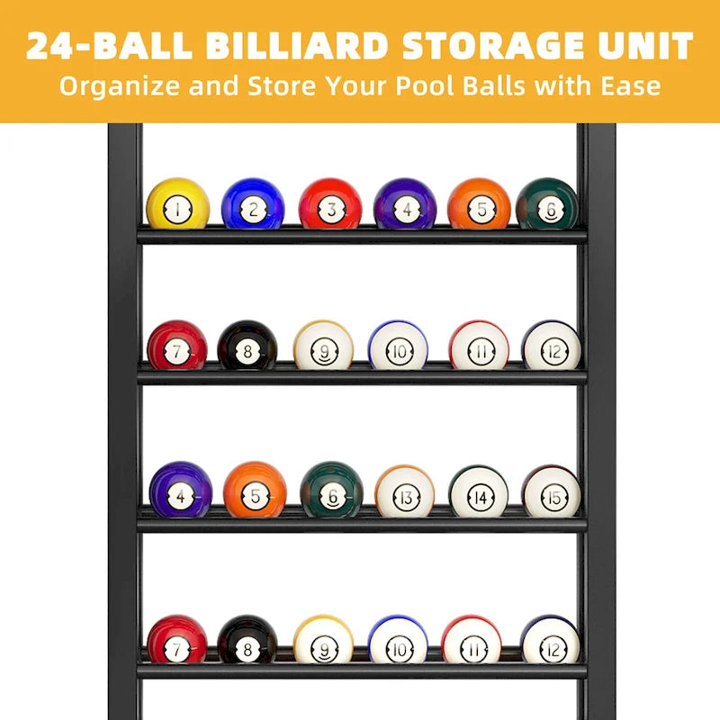 8-Cue Wall Mounting Billiard Rack with 24-Ball Storage Rack