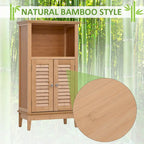 Meuble bas de salle de bain en bambou, Meuble de rangement de salon avec plusieurs étagères et portes, Naturel
