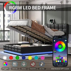 Gepolstertes Plattformbett mit hydraulischem Stauraumsystem, Queen-Size Kunstleder-Bett mit LED-Beleuchtung und USB-Ladegerät, Schwarz