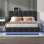 Gepolstertes Plattformbett mit hydraulischem Stauraumsystem, Queen-Size Kunstleder-Bett mit LED-Beleuchtung und USB-Ladegerät, Schwarz