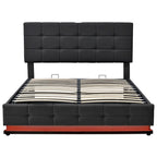 Gepolstertes Plattformbett mit hydraulischem Stauraumsystem, Queen-Size Kunstleder-Bett mit LED-Beleuchtung und USB-Ladegerät, Schwarz