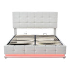 Gepolstertes Plattformbett mit hydraulischem Stauraumsystem, Queen-Size Kunstleder-Bett mit LED-Beleuchtung und USB-Ladegerät, Schwarz