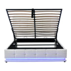 Gepolstertes Plattformbett mit hydraulischem Stauraumsystem, Queen-Size Kunstleder-Bett mit LED-Beleuchtung und USB-Ladegerät, Schwarz
