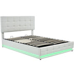 Gepolstertes Plattformbett mit hydraulischem Stauraumsystem, Queen-Size Kunstleder-Bett mit LED-Beleuchtung und USB-Ladegerät, Schwarz