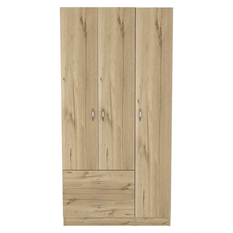 3 Door Armoire with Drawers, Shelves, and Hanging Rod