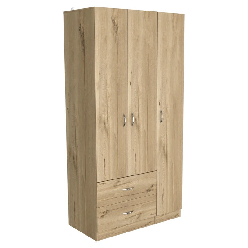 3 Door Armoire with Drawers, Shelves, and Hanging Rod