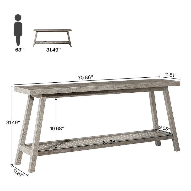 Farmhouse Console Entryway Table, 70.9 Inches Extra Long