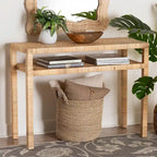 Konsole aus hellem Rattan und Akazienholz im Boho-Stil